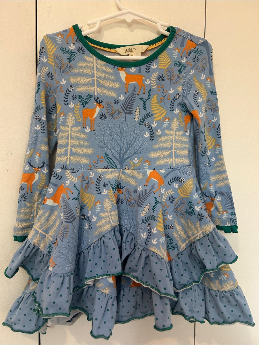 Matilda Jane Blue Woodland Deer Long Sleeve Ruffle Dress